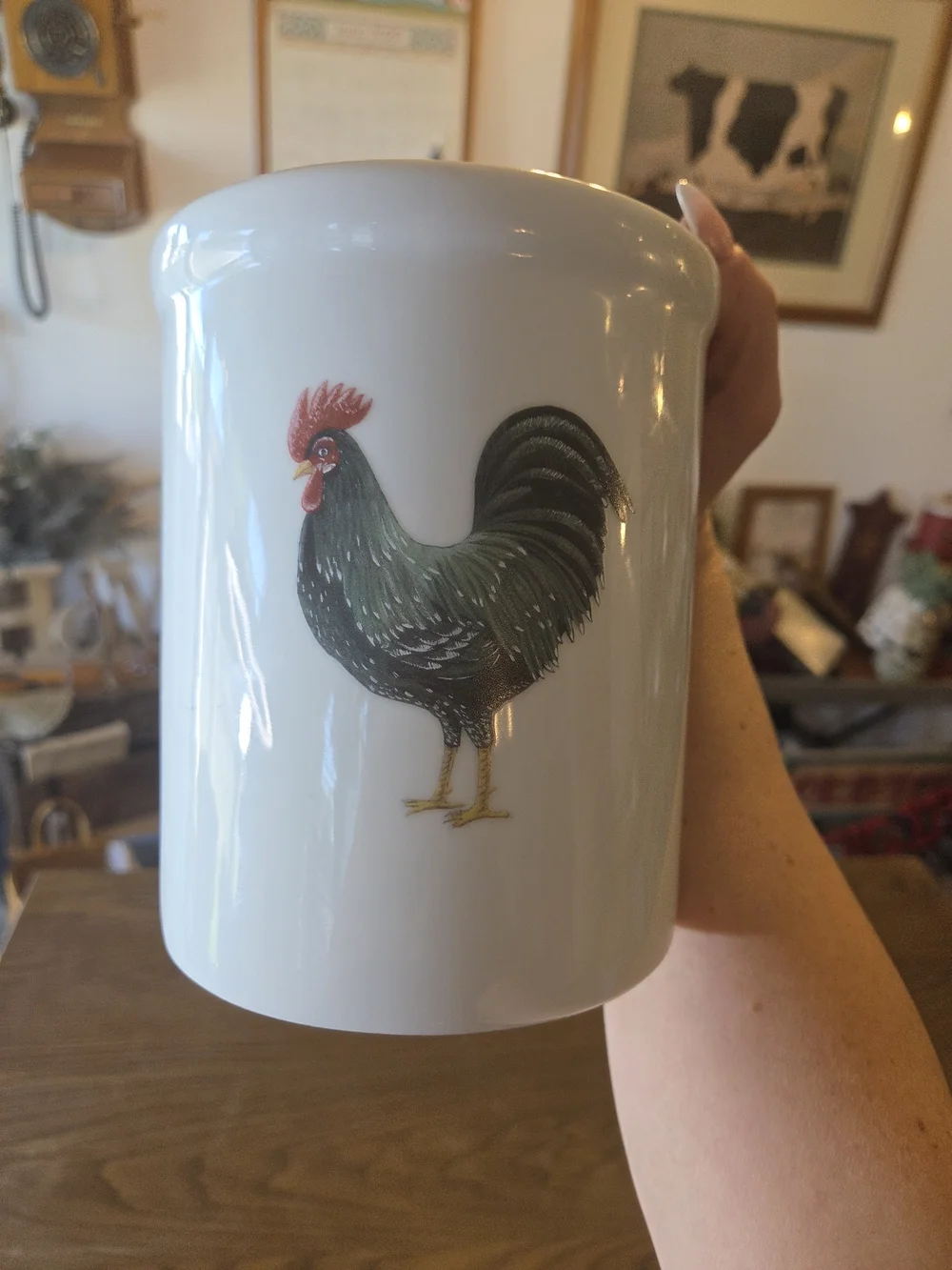 Ceramic Rooster Utensil Holder - White